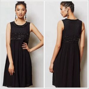 Anthropologie Vineet Bahl Black Beaded Charon Dress Size 6 LBD